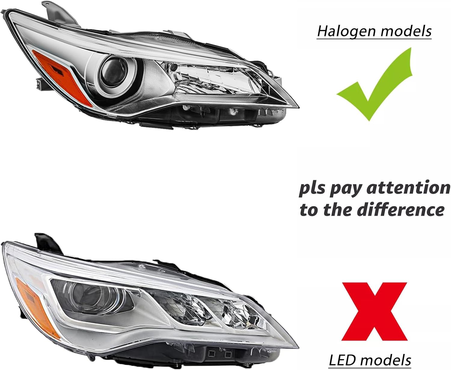 Headlights Assembly Pair for 2015 2016 2017 LE SE XLE Toyota Camry Halogen Headlamps Head Lights Replacement Left Driver and Right Passenger Side,Chrome Housing Amber Reflector