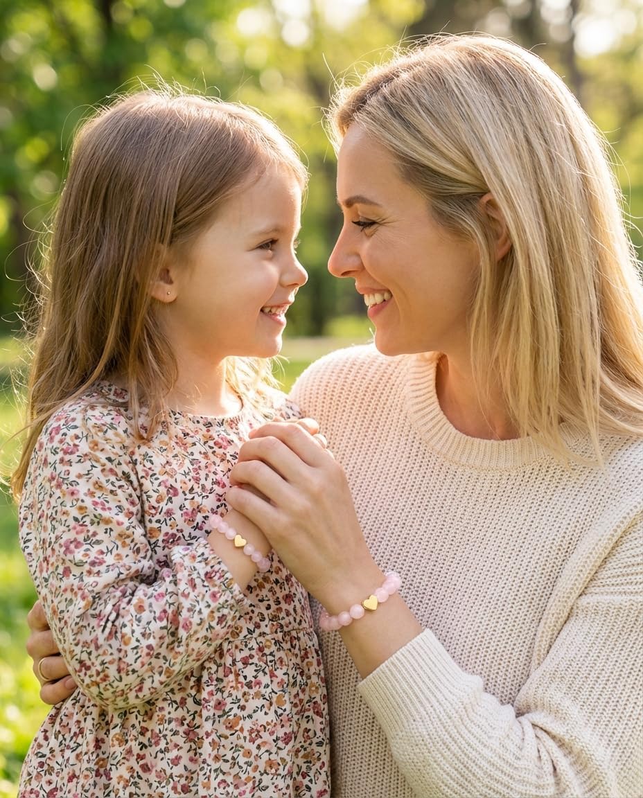 HGDEER Mother Daughter Bracelets Gifts, Rose Quartz Beads Heart Charm Jewelry Gifts Back to School Christmas Valentines Day Brithday Gifts with Quote Card and Velvet Gift Pouch - Image 7