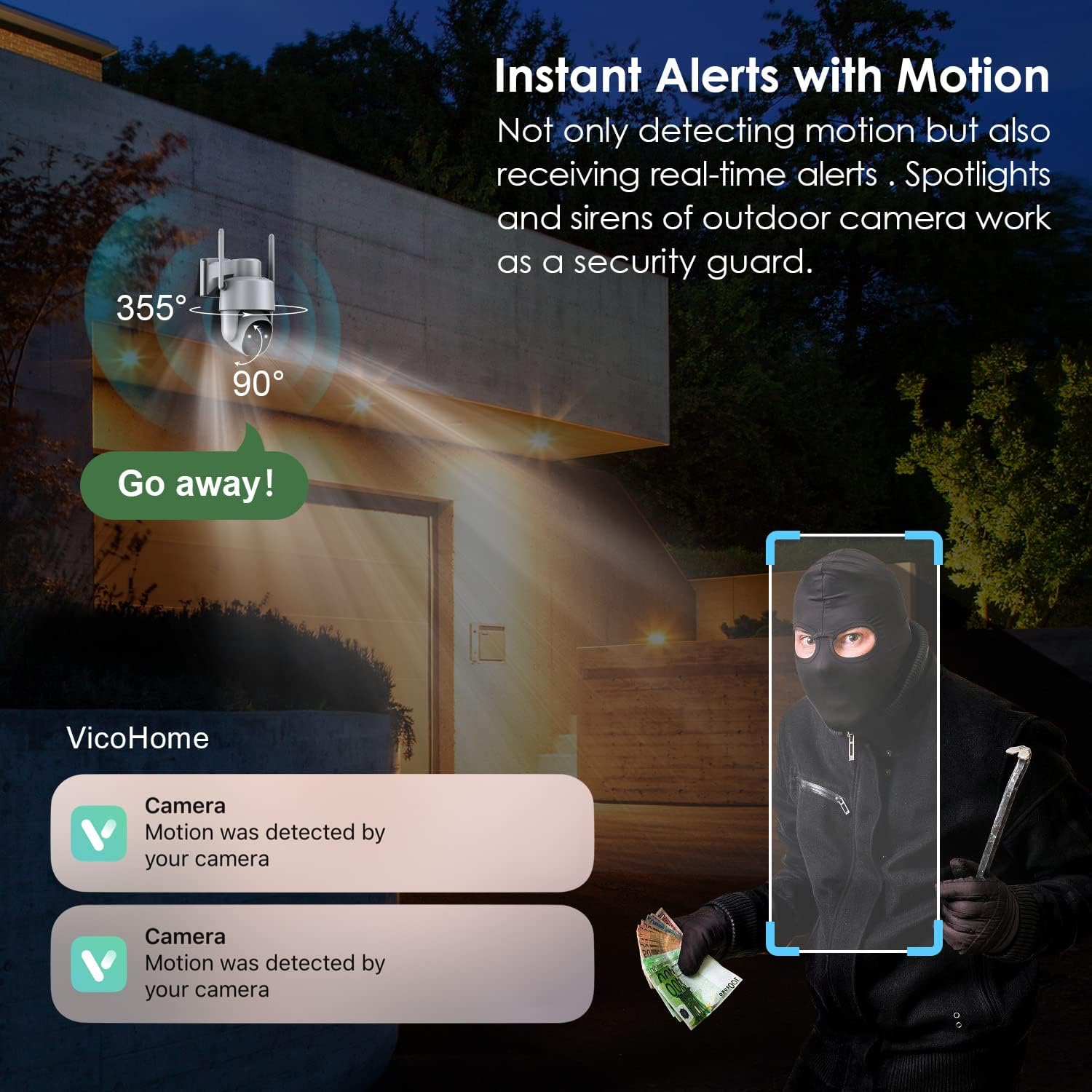 Solar Security Cameras Wireless Outdoor, Pan-Tilt 2K Outdoor Camera Wireless, 3MP Color Night Vision, 2-Way Talk, Motion Detection, Spotlight/Siren, IP65, Cloud/SD WiFi 360°PTZ Battery Powered Camera