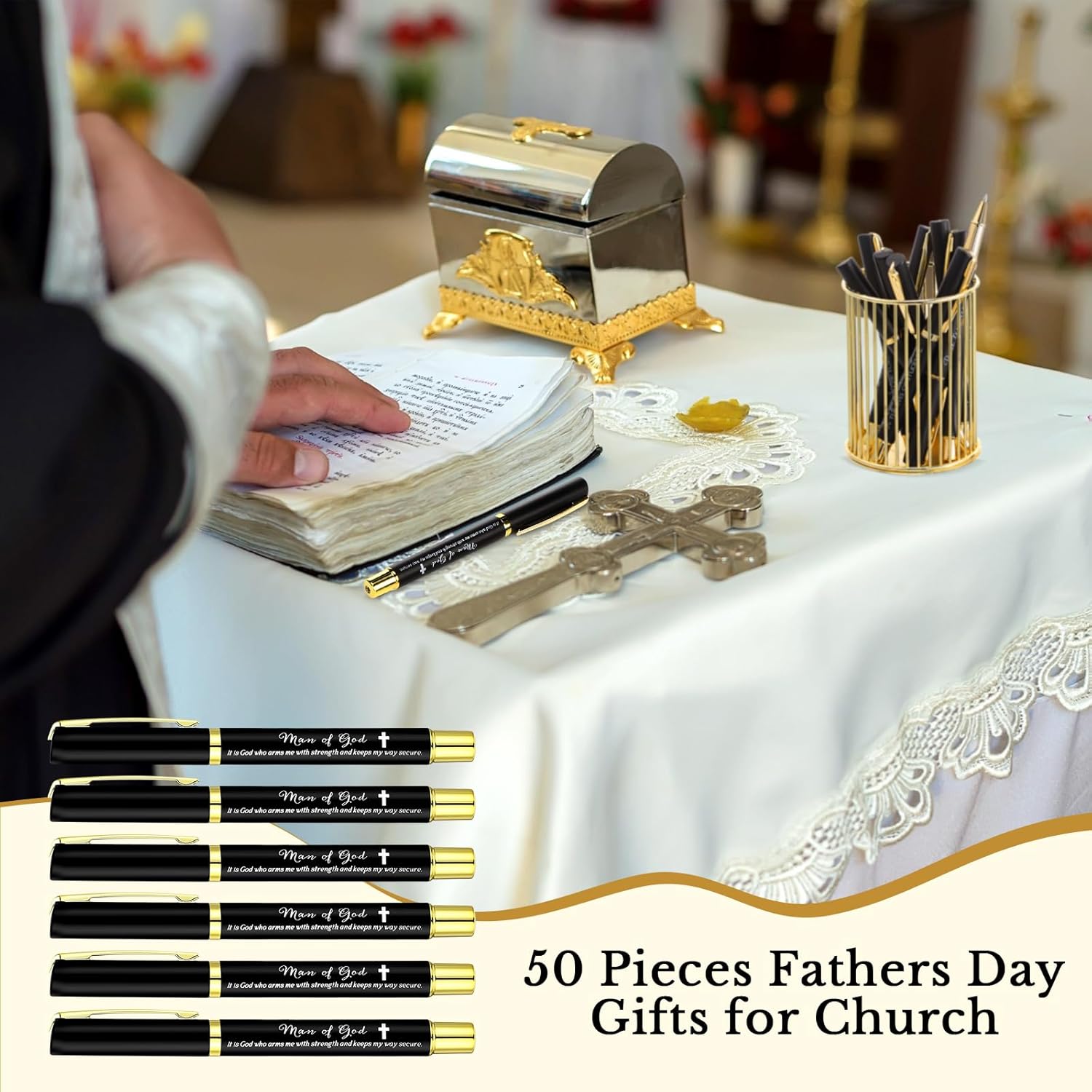 Chiisong 50 Pcs Man of God Pens Bulk Christmas Christian Gifts for Men Pastor Appreciation Gifts Religious Pens with Scripture for Men Church Bulk Faith Based Bible Verse Decorations