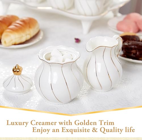 Miniatura 8 de DUJUST Black Cream & Sugar Set, diseño británico de lujo en bordes dorados, 1 azucarero con tapa (12 onzas), 1 crema (8 onzas), juego de crema de