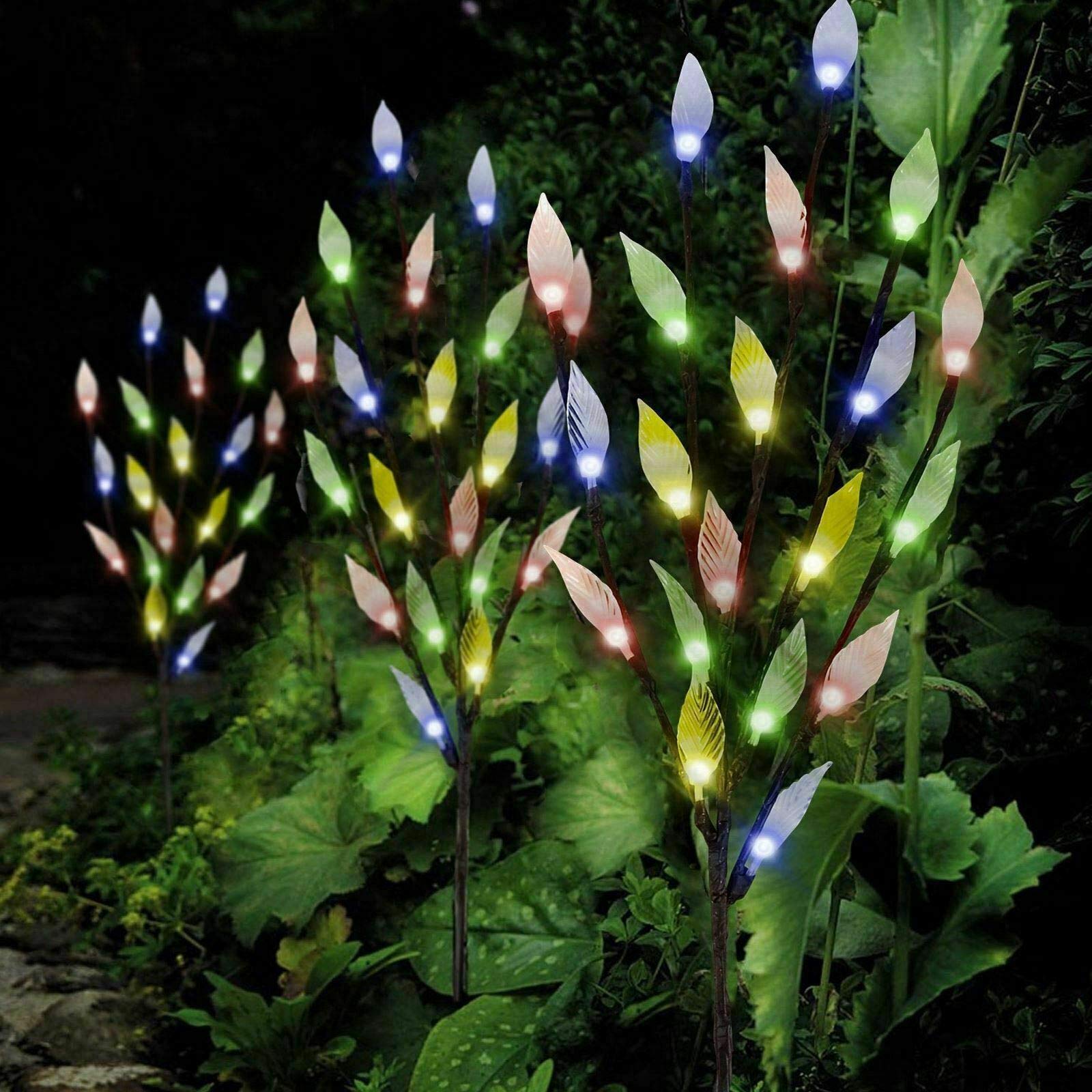 Yorkshire Homeware Set of 3-Solar Powered Led Branch Tree Twig Leaf Multicoloured Outdoor Lights for Pathways, Borders, Gardens,Solar Lights