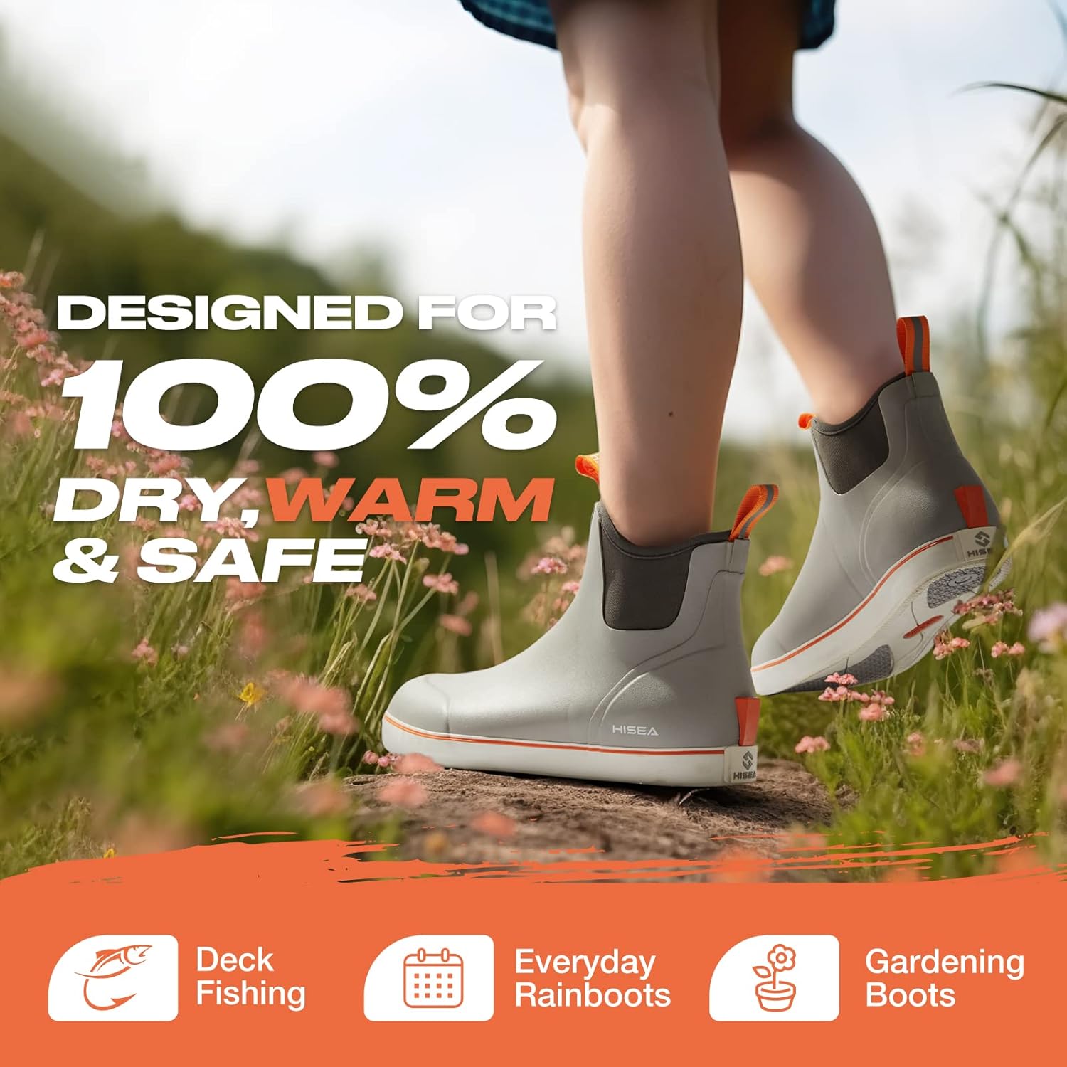 HISEA Women's Ankle Rain Boots, Rubber Fishing Deck Boots, Garden Boots for Women Waterproof - Image 3