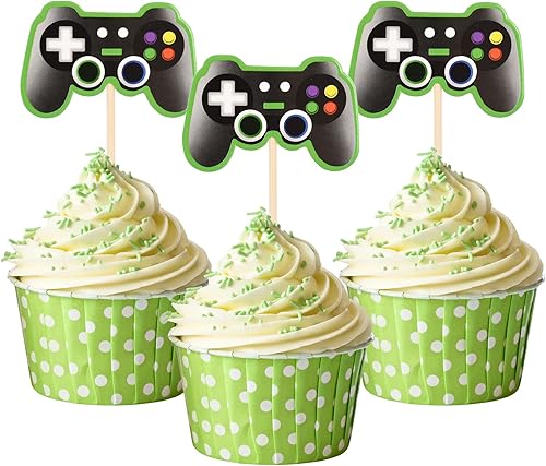 Controlador de videojuegos para cupcakes, 36 piezas para decoración temática de juegos, aniversario, baby shower, fiesta de cumpleaños