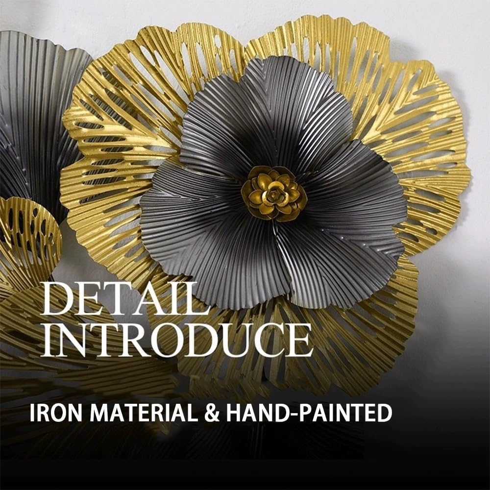 Ginkgo Leaf Hollow Sculpture Metal Wall Art, Black and Gold, 3D Wall Art for Living Room, Bedroom, Office
