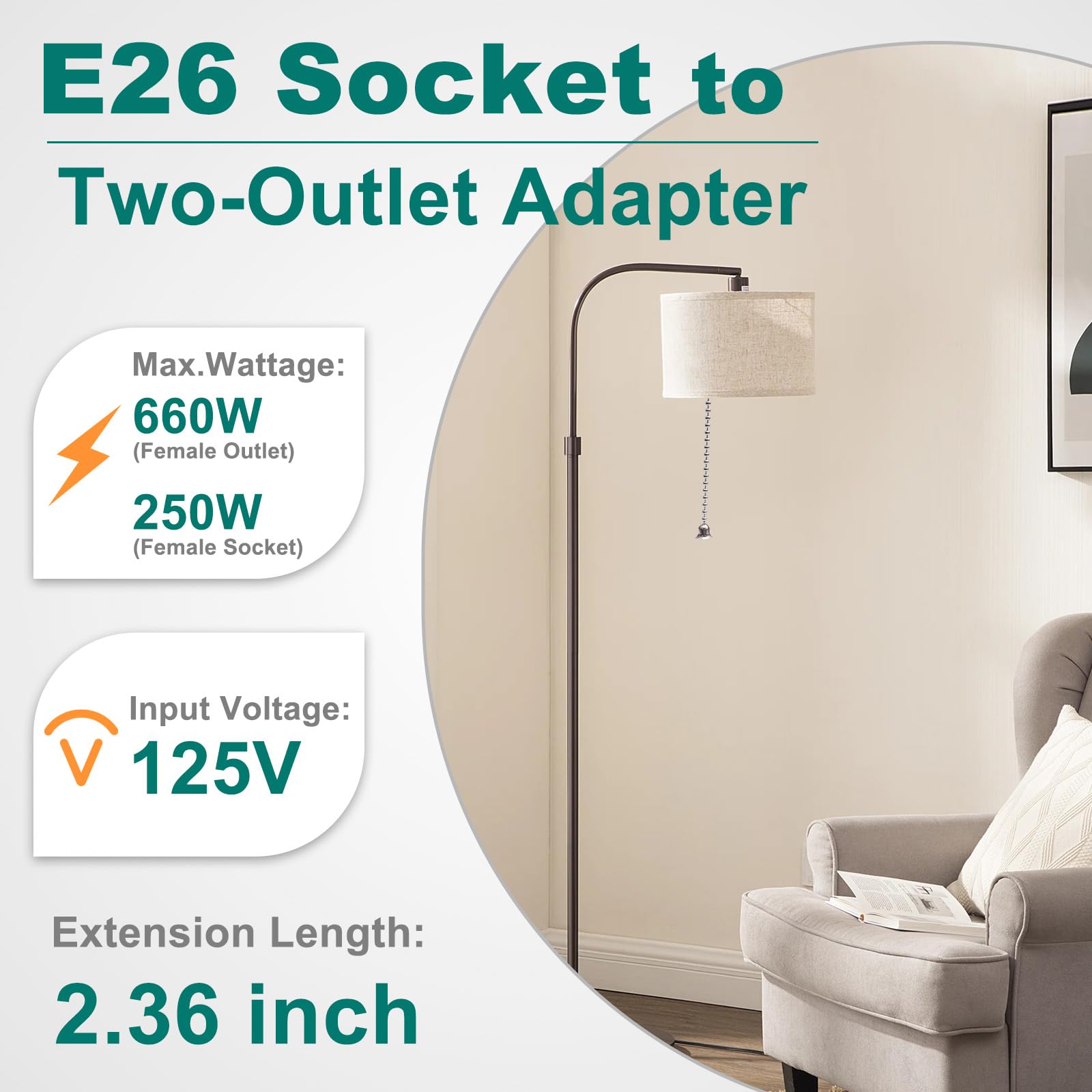E26 Light Socket to Outlet Adapter - 2 Pack -2