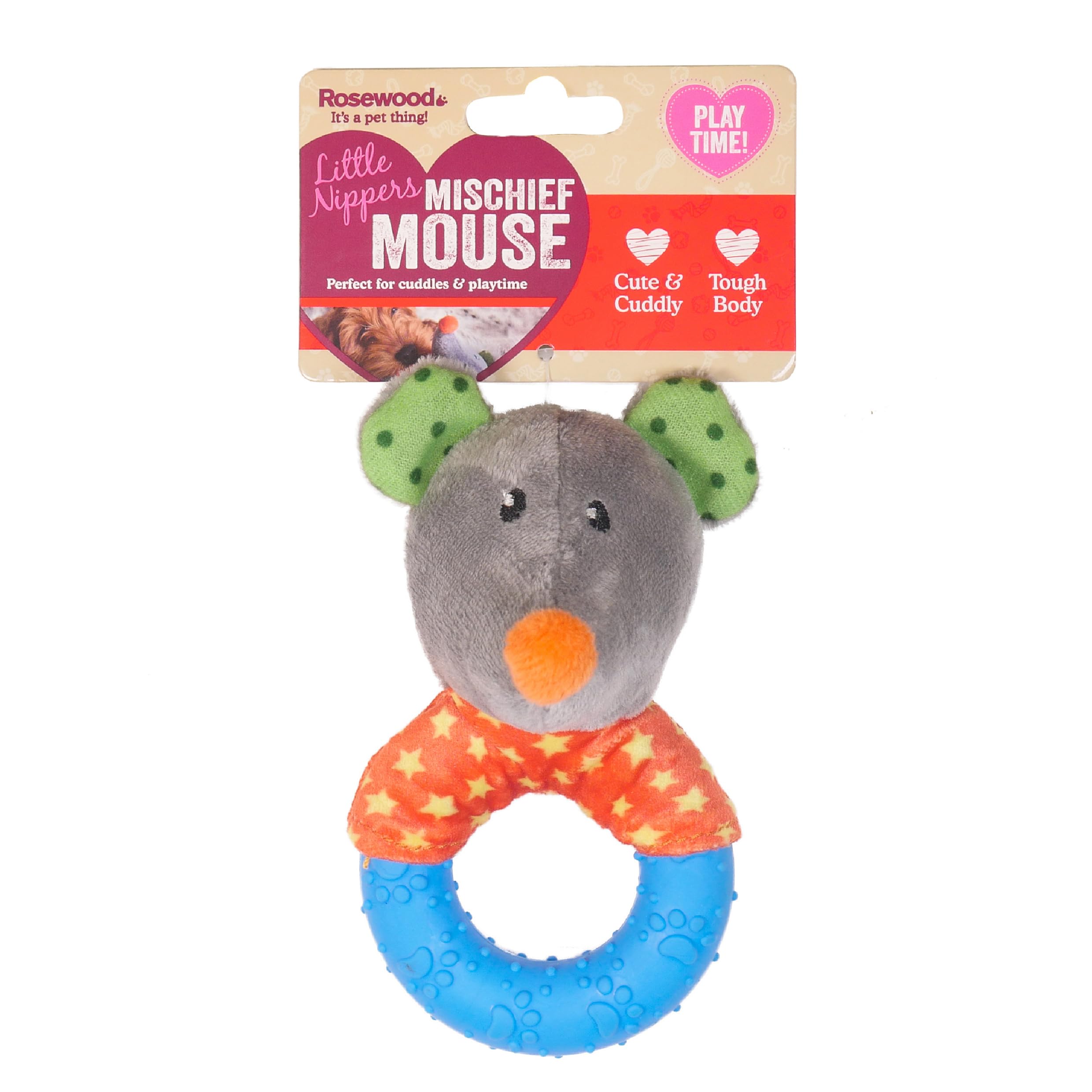 Rosewood Little Nippers Mischief Mouse Puppy Toy – Enriching Soft Plush Dog Toy with Rubber Detail – Crinkle and Squeak Teething Toy for Puppies – Small Dog Chew Toy for Play and Comfort