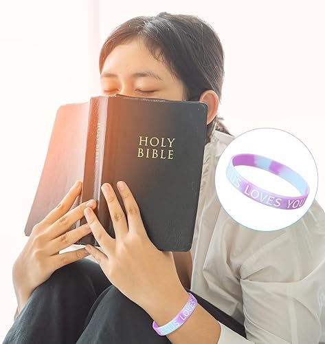 Miniatura 6 de 100 pulseras de silicona con texto en inglés "Jesus Loves You", pulseras de la Biblia, religiosas, motivacionales, cristianas para regalos de