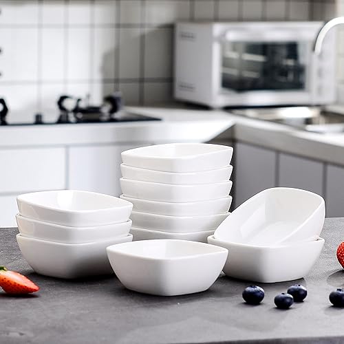 Miniatura 8 de MALACASA Juego de cuencos de porcelana de 5 onzas, paquete de 12 moldes pequeños, platos de salsa, pequeños moldes apilables para pudín, souffle,