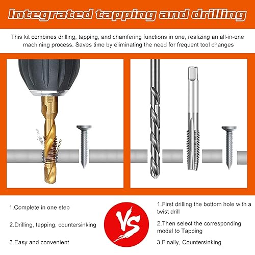 Miniatura 4 de OCR Juego de 13 llaves de titanio para taladro, HSS SAE y métricas con adaptador de cambio rápido, herramienta 3 en 1 para taladrar, roscado,