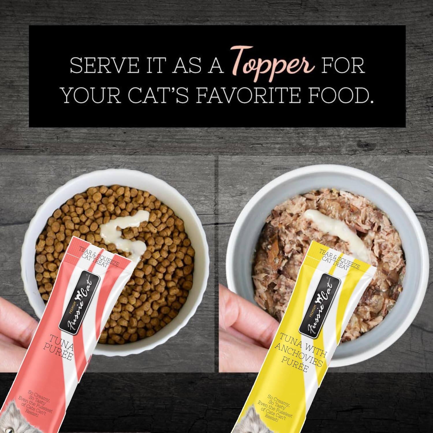 Fussie Cat Premium Puree Lickable Cat Treats in Tuna Puree, 4 Flavors, 4 Packs of 4-0.5oz Tubes (16 Total Tubes) +Lid