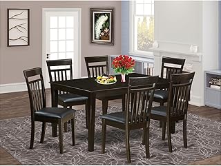 Modern 7 Piece Dining Set - Rectangle Table & 6 Chairs - Cappuccino Finish