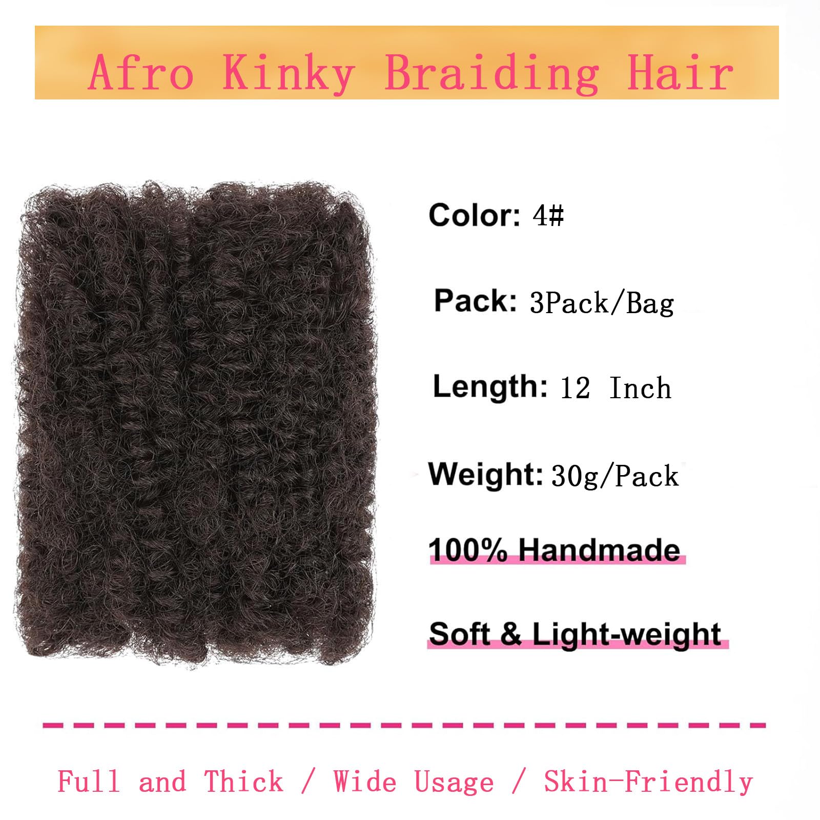 TOOPBIUTI Afro Kinky Bulk Hair 12 Inch Spring Twist Braiding Hair Bulk Locs Dreadlock Extensions Afro Kinky Curly Crochet Braid (4# - Image 2