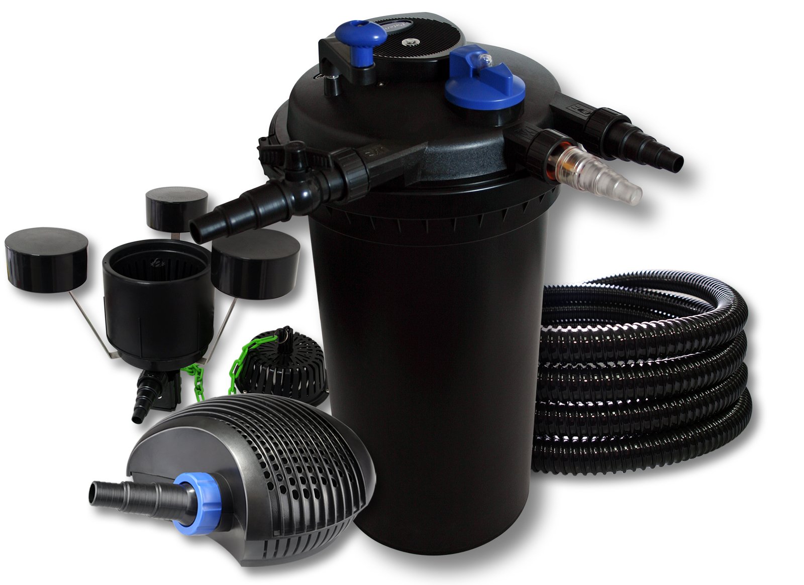 SunSun CPF-15000 Teichdruckfilter 30000L 18W UV-C CTF-6000 SuperECO Teichpumpe 6000l/h 40W 25m Schlauch 25mm CSP-250 Schwimmskimmer 2500l/h 45W