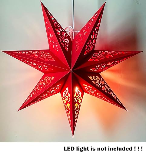 Miniatura 2 de Farol de estrella de papel hueco para colgar pantalla de estrella para Halloween, Navidad, celebración de fiestas (A, rojo)