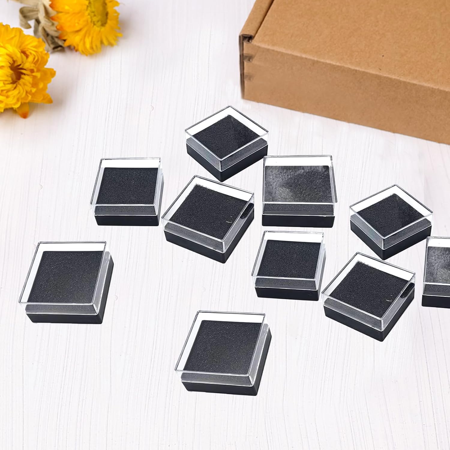 20 Pcs Clear Plastic Gift Box For Pin 1.7x1.7x0.9inch Black Plastic Lapel Pin Storage Boxes for Badge Pin Crystal Coin Gemstone Jewelry Ring Storage Display,