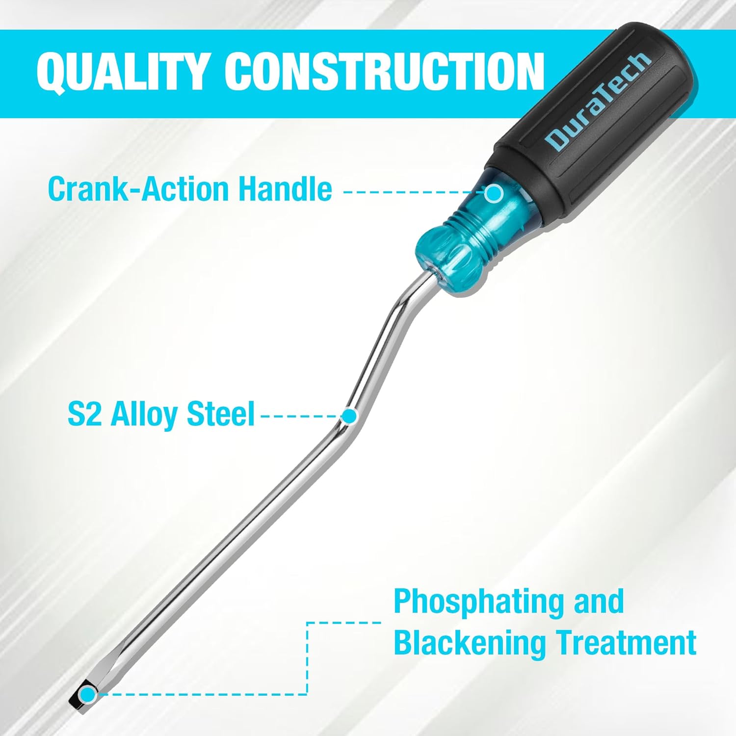 DURATECH Screwdriver, 3/16" Flat Head Screwdriver with Crank-Action Handle, Premuim S2 Steel, Quick Rotating Screwdriver with 6" Shank Spins Screws Fast with One Hand