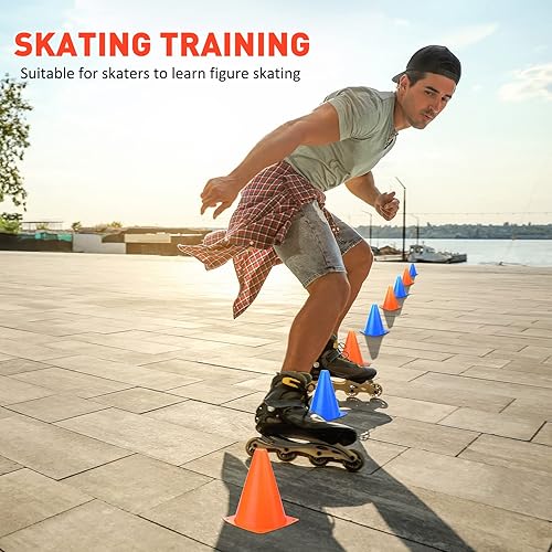 Miniatura 6 de Reginary 40 piezas mini cono de entrenamiento Socce plástico 7 pulgadas conducción deporte cono bicicleta obstáculo naranja y azul suministros de