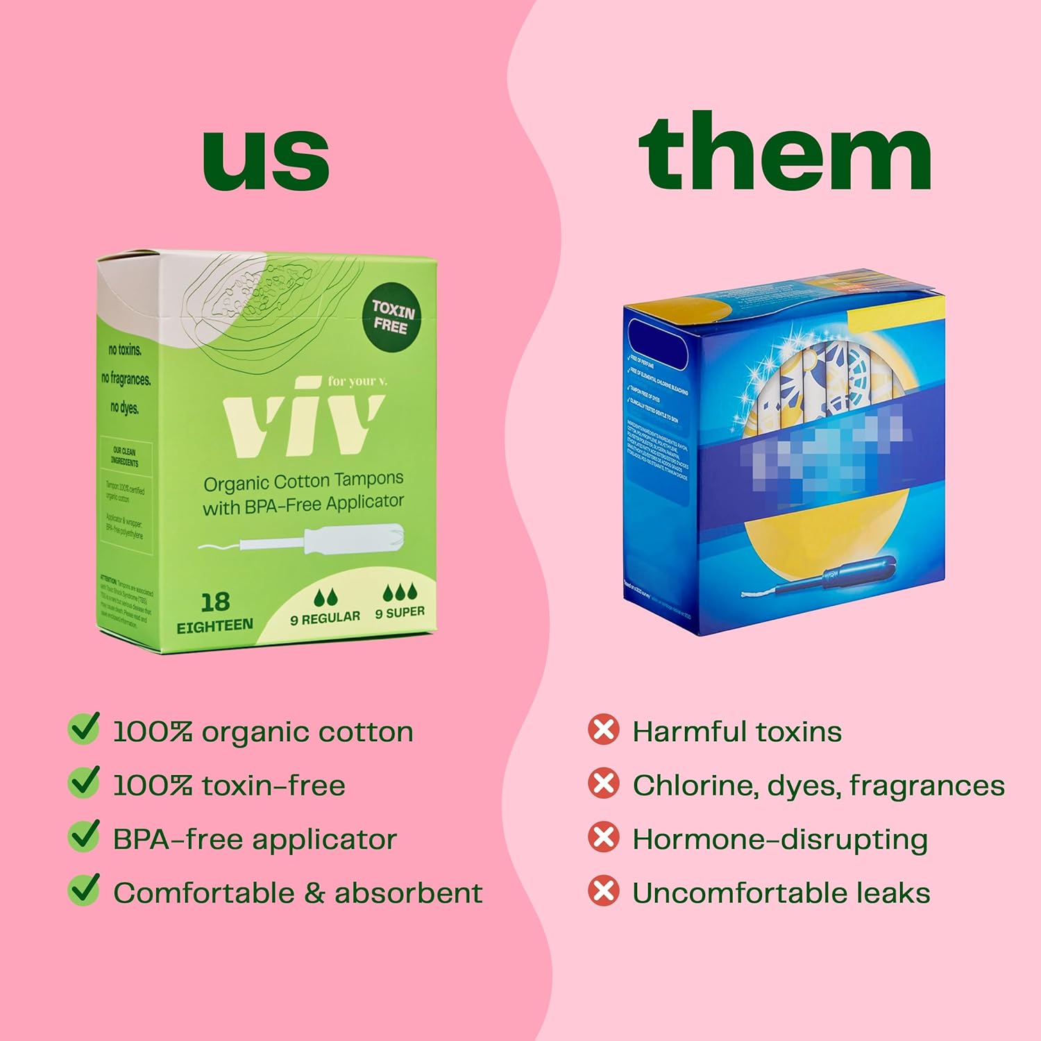 Viv for Your V Organic Cotton Tampons with BPA-Free Applicator | Toxin and Fragrance Free | Combo Box | 9 Regular and 9 Super Tampons (18 Total)