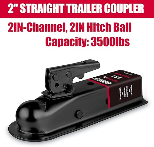 Miniatura 2 de Acoplador de remolque recto Negro 2" Bola 2" Ancho de canal 3500 LBSTrailer Acoplador de lengua