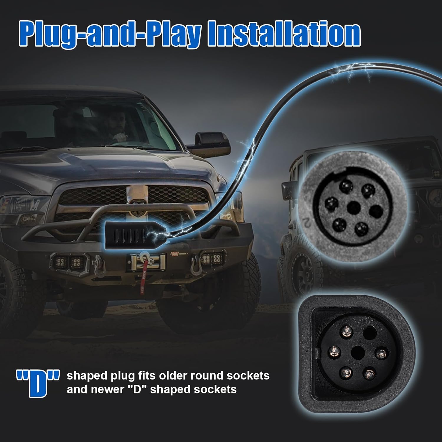 83665 Plug-in Truck Winch Remote Controller Replacement for WARN M8000 M12000 VR12000 Zeon 10S - Compatible with Ford Dodge Ram Power Wagon - Handheld Control with 12ft D-Shape Cable & Ergonomic Grip