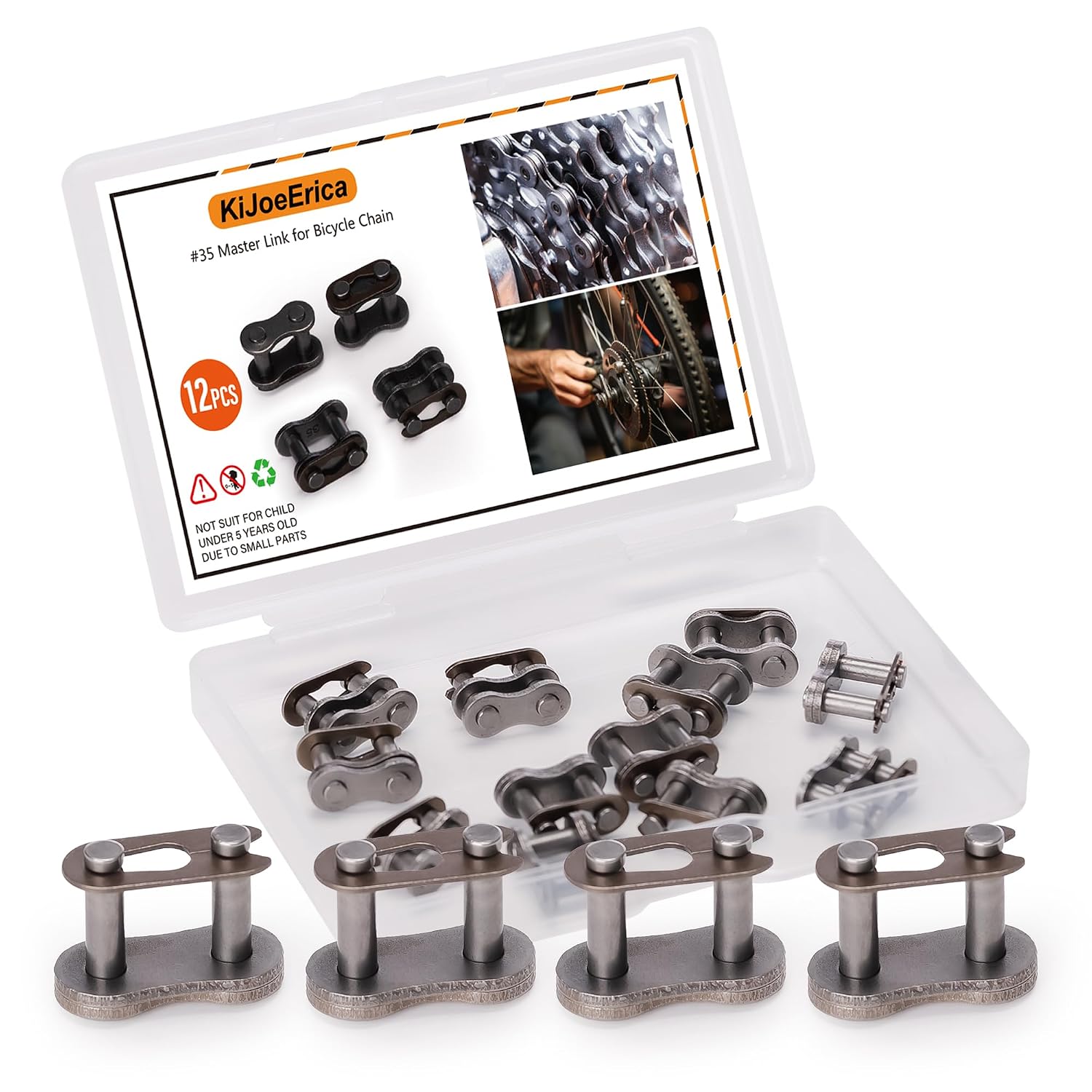 #35 Bike Chain Link Connector, 12pcs Chain Master Link Roller, Master Link for Bike Bicycle Mini Karting Pit Scooter