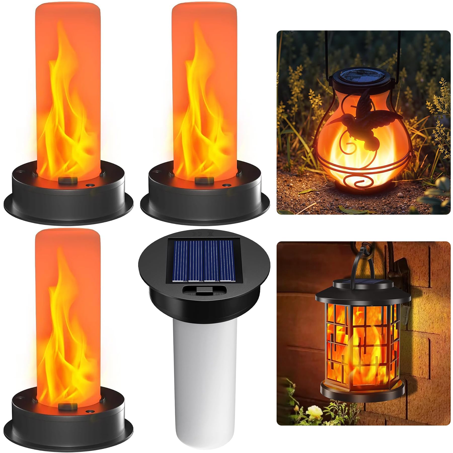 Pack of 4 Solar Lights Replacement Tops, 8.5 cm Solar Replacement Lid Solar Panel Hanging Solar Lights Replacement for Outdoor Lanterns with Flame Effect, Garden Solar Lights Replacement Parts for