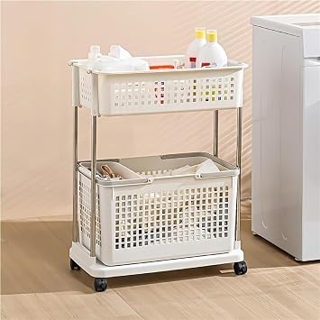 2/3/5-Section Rolling Laundry Hamper with Wheels & Metal Frame,Laundry Basket Removable Baskets,Foldable Clothes Sorter for Bathroom,Laundry Room,Dorm