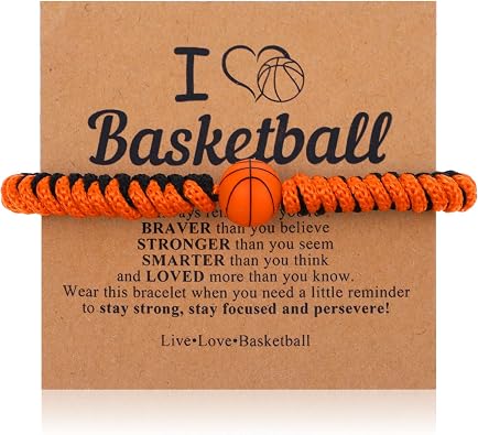 Basketball Bracelet Gifts for Teen Men and Women, Adjustable Silicone Bead Wristbands, Handmade Braided Men Bracelets, Basketball Stuff Gift for Sports Lover Teens Players, Stocking stuffers