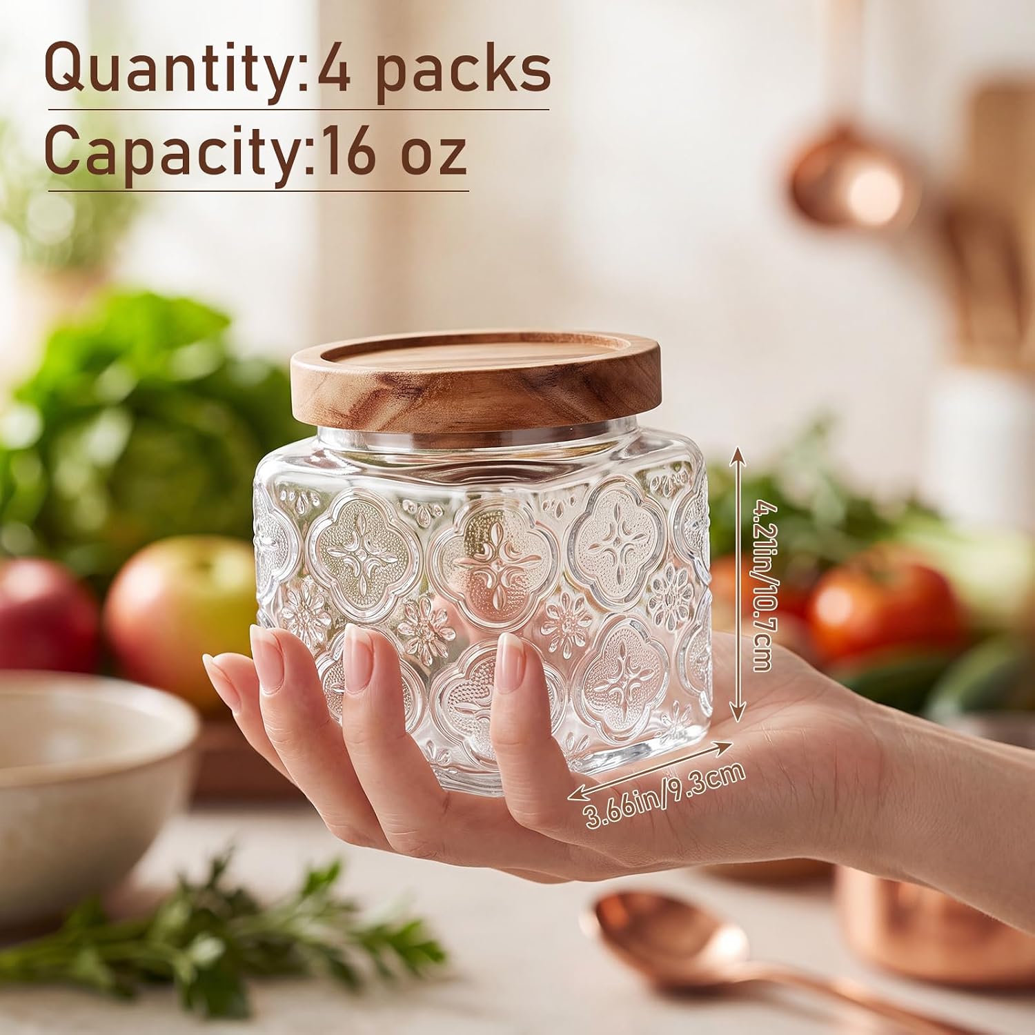 Suclain 4 Pcs Vintage Glass Jar Kitchen Canister with Lid, 16 oz, Cute