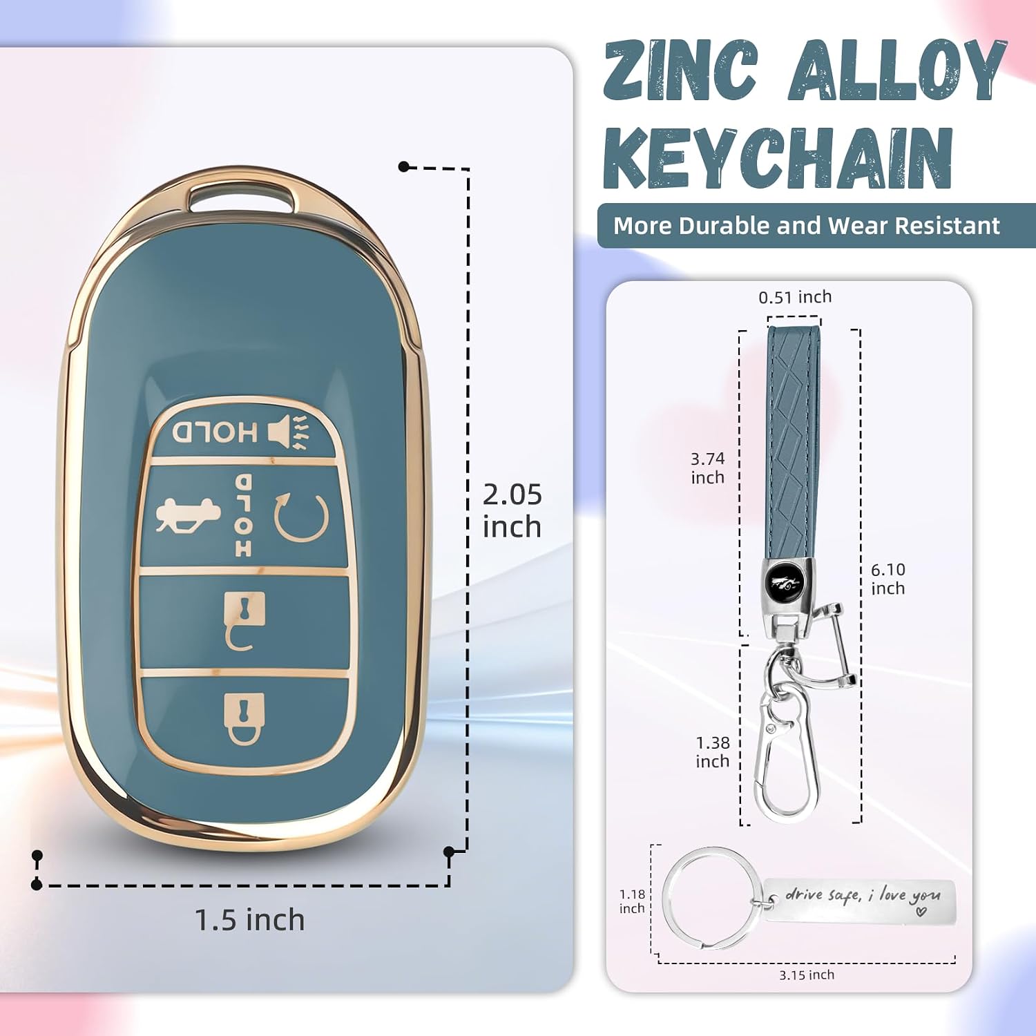 for Honda Key Fob Cover，Key Cover Fit for 2022-2026 Accord Civic CR-V HR-V Pilot Passport Ridgeline, 5 Button TPU Protector Key Fob Case with Keychain Accessories (Gold-Blue)