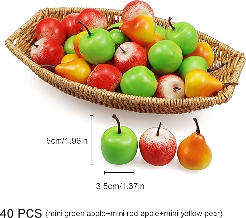Miniatura 2 de 40 piezas de mini manzanas artificiales de 1.3 pulgadas, mini frutas artificiales para el hogar, cocina, decoración de gabinetes de cocina,