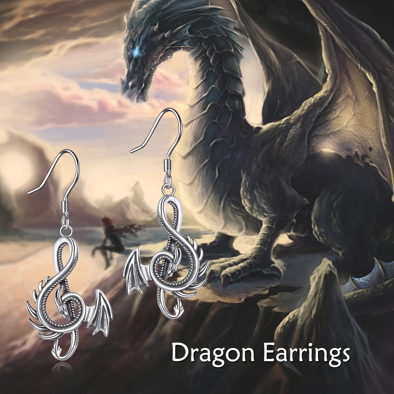 Gothic Dragon Dangle Earrings 925 Sterling Silver Vintage Dragon Jewelry Birthday Christmas Gifts for Women… - Image 5