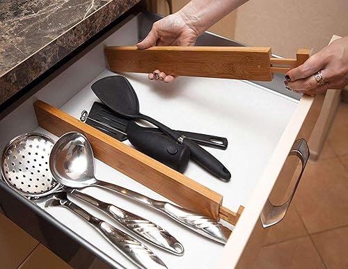 Miniatura 7 de 6 Pack Bamboo Kitchen Drawer Dividers, Expandable Drawer Separators Splitter, Utensil Drawer Organizer, Adjustable Organizer for Large Utensil,