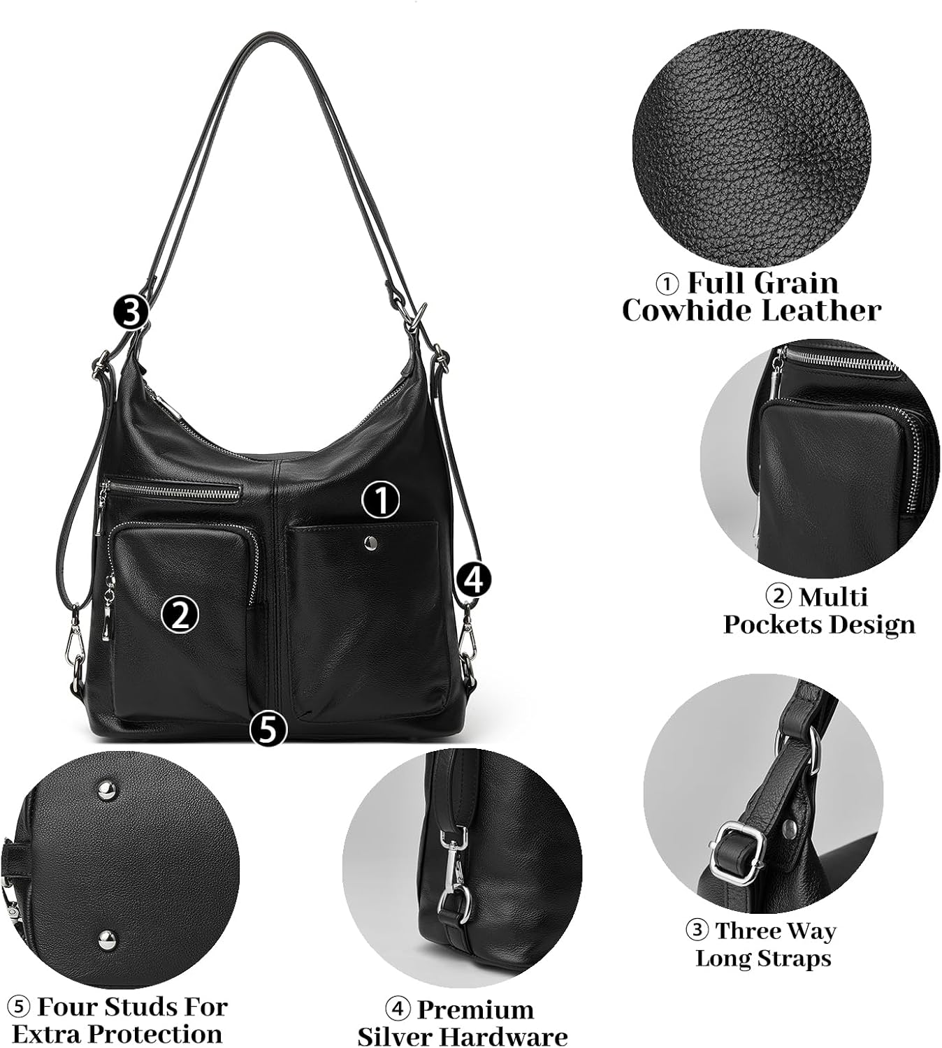 DAILANDO Vintage Multi-Pockets Shoulder Bag, Large Suede Hobo Purse Convertible Backpack with Two Adjustable Straps | Multi functional - Image 3