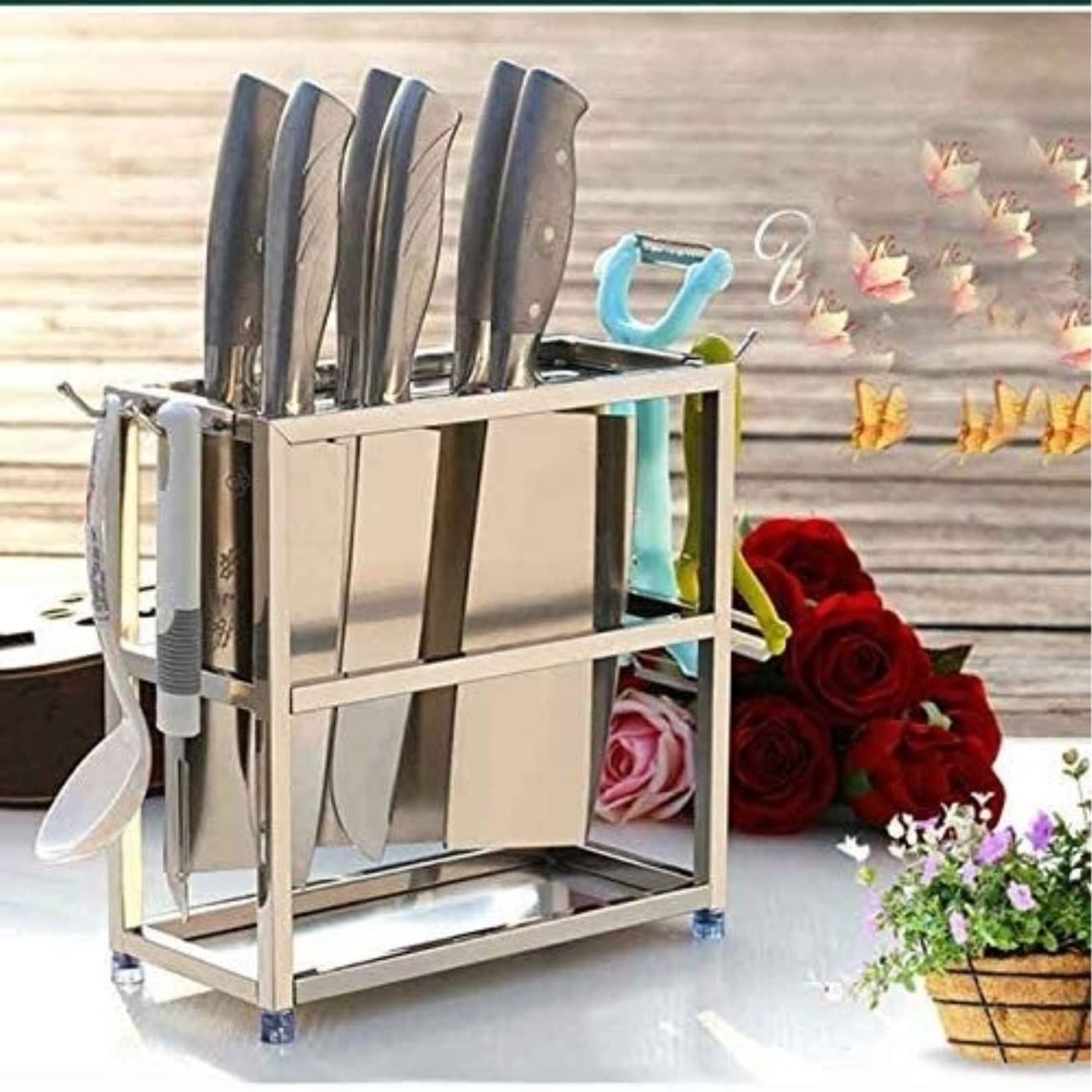 Bloque Cuchillos Cocina Portacuchillos De Acero Inoxidable Portacuchillos De Cocina Bloque De Cuchillos Estante De Almacenamiento De Cuchillos De Cocina Suministros De Cocina(S)