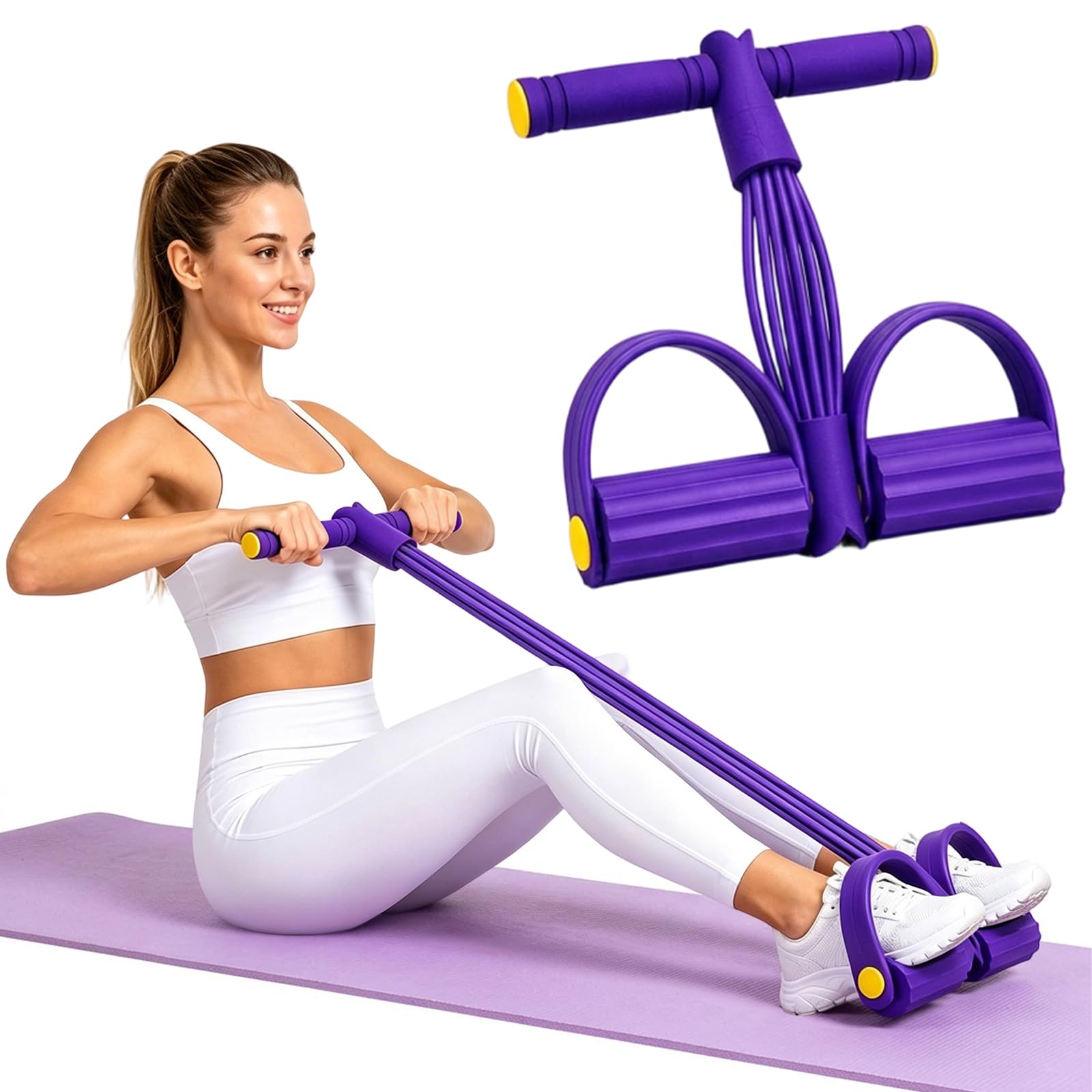 Resistance Bands with Handles, 8 Tube Sit Up Pull Rope， Multifunction Pedal Resistance Band for Home Workouts, Foot Resistance Bands for Leg Strength and Core Training