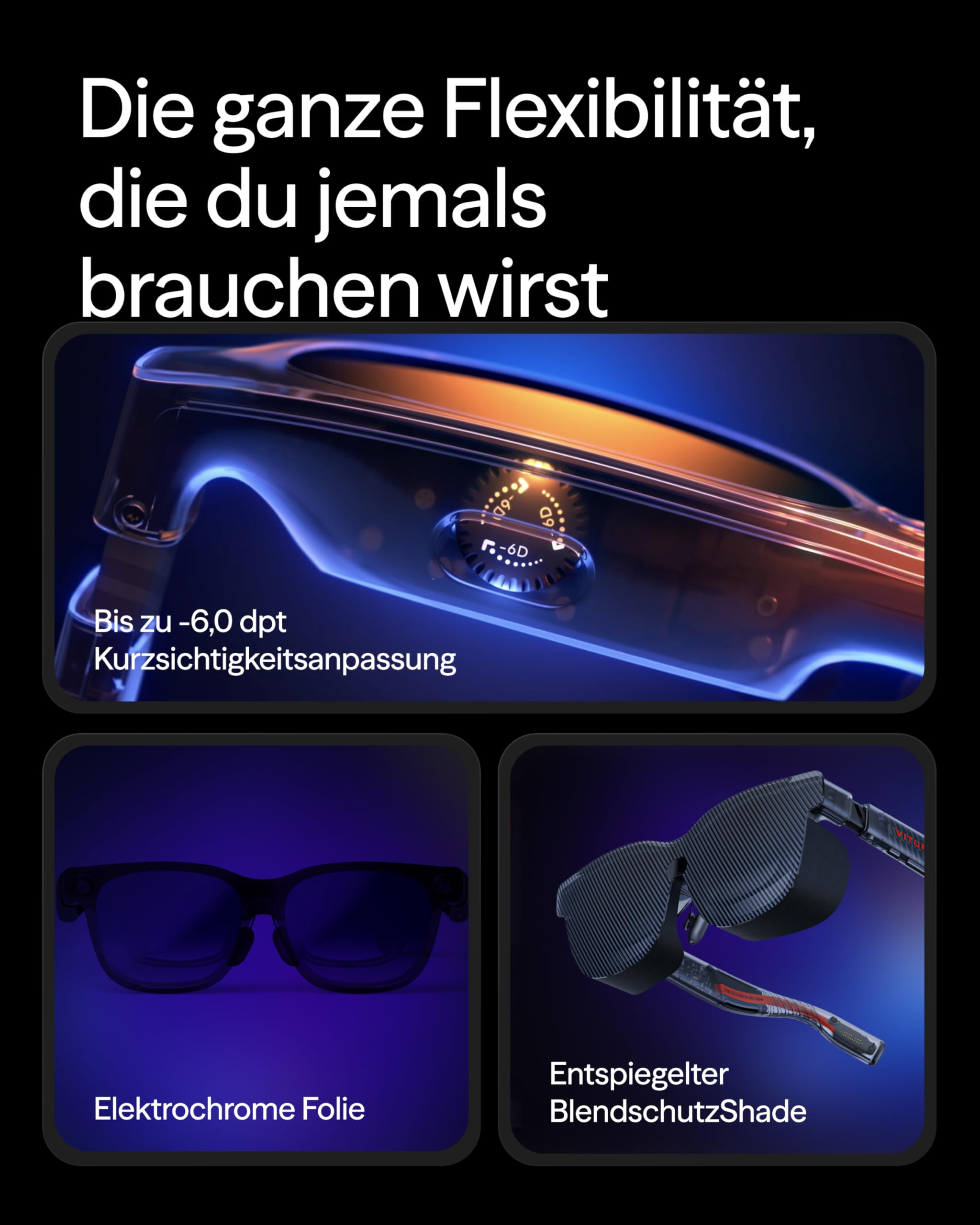 VITURE Luma AR/XR Brille – 146" 1200p Ultra-Scharf-Display, 50° Sichtfeld, 3Dof, Elektrochromer Film, Adaptive Abdunklung, AR Brille für iPhone 17/16/15, Android, Mac, PC, Steam Deck, Switch, Switch 2