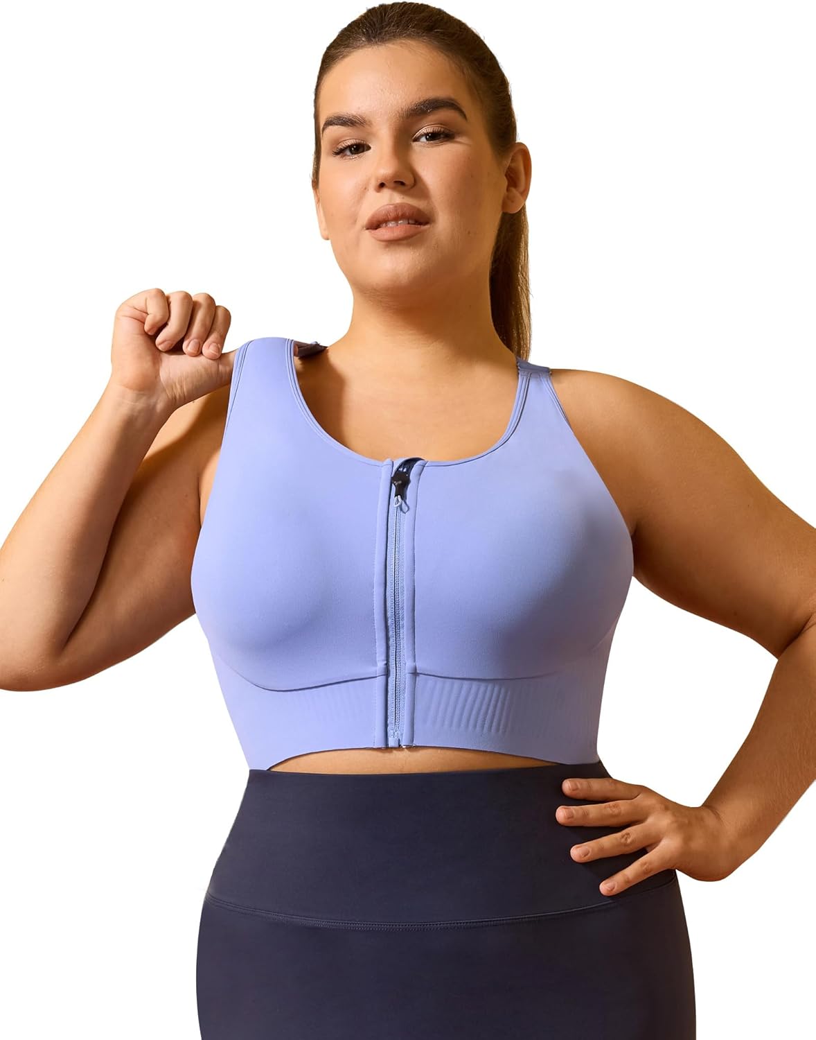 Cordaw Front Zipper Plus Size Sports Bra for Women, High Impact Racerback with Fixed Cup for Running Gym