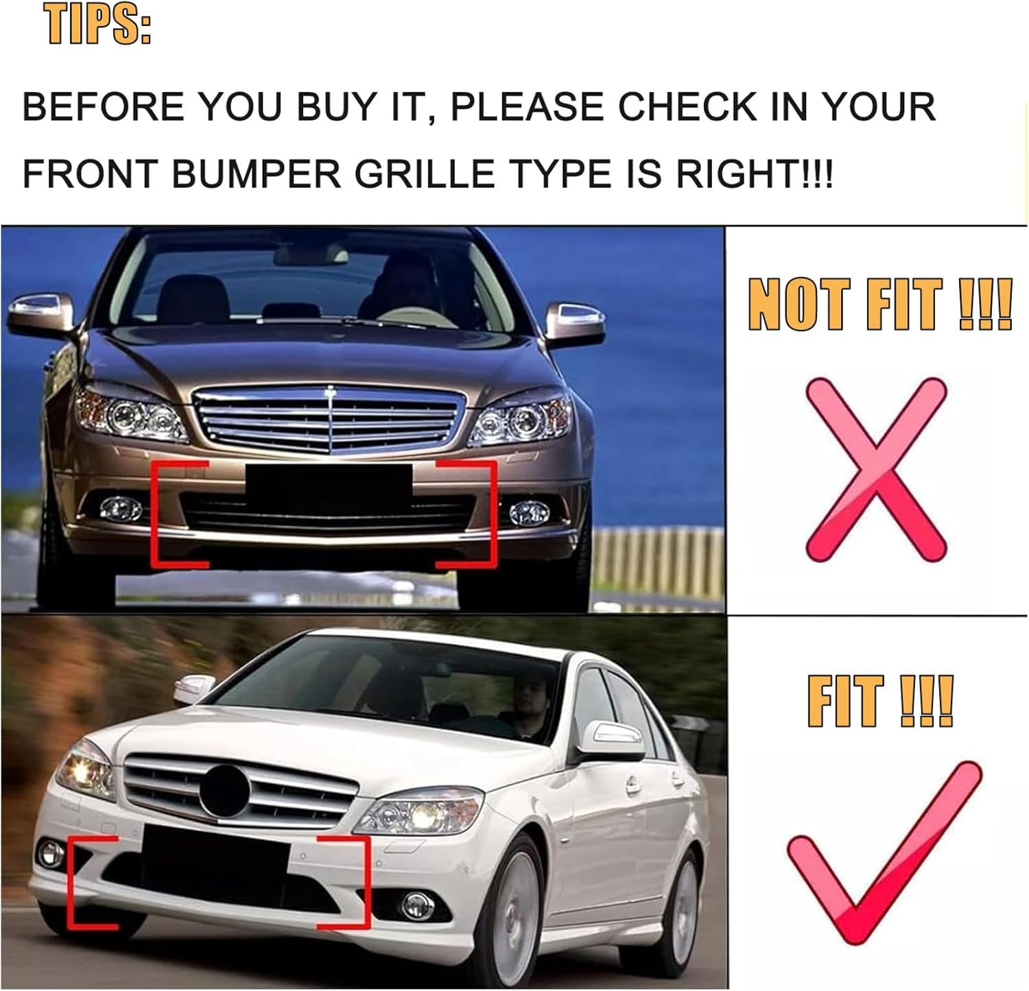 Front Bumper Grille Grill Ventilation Net Compatible for Mercedes Benz C class W204 AMG C230 C300 C350 C250 C200 2008 2009 2010 2011