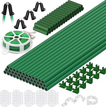 104pcs Garden Stakes, 40 Pack Thicken Fiberglass Tomato Stakes | DIY 3ft 4ft 5ft 6ft 7ft Sturdy Plant Stakes for Indoor Outdoor Plants, Plant Sticks Supports for Tomato, Vegetables