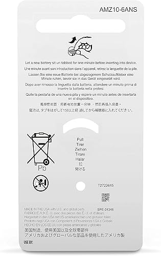 Miniatura 10 de Tienda Basics Paquete de 60 baterías de zinc-aire tamaño 10 audífonos, 1.45 voltios, pestaña amarilla, 4 años de vida útil