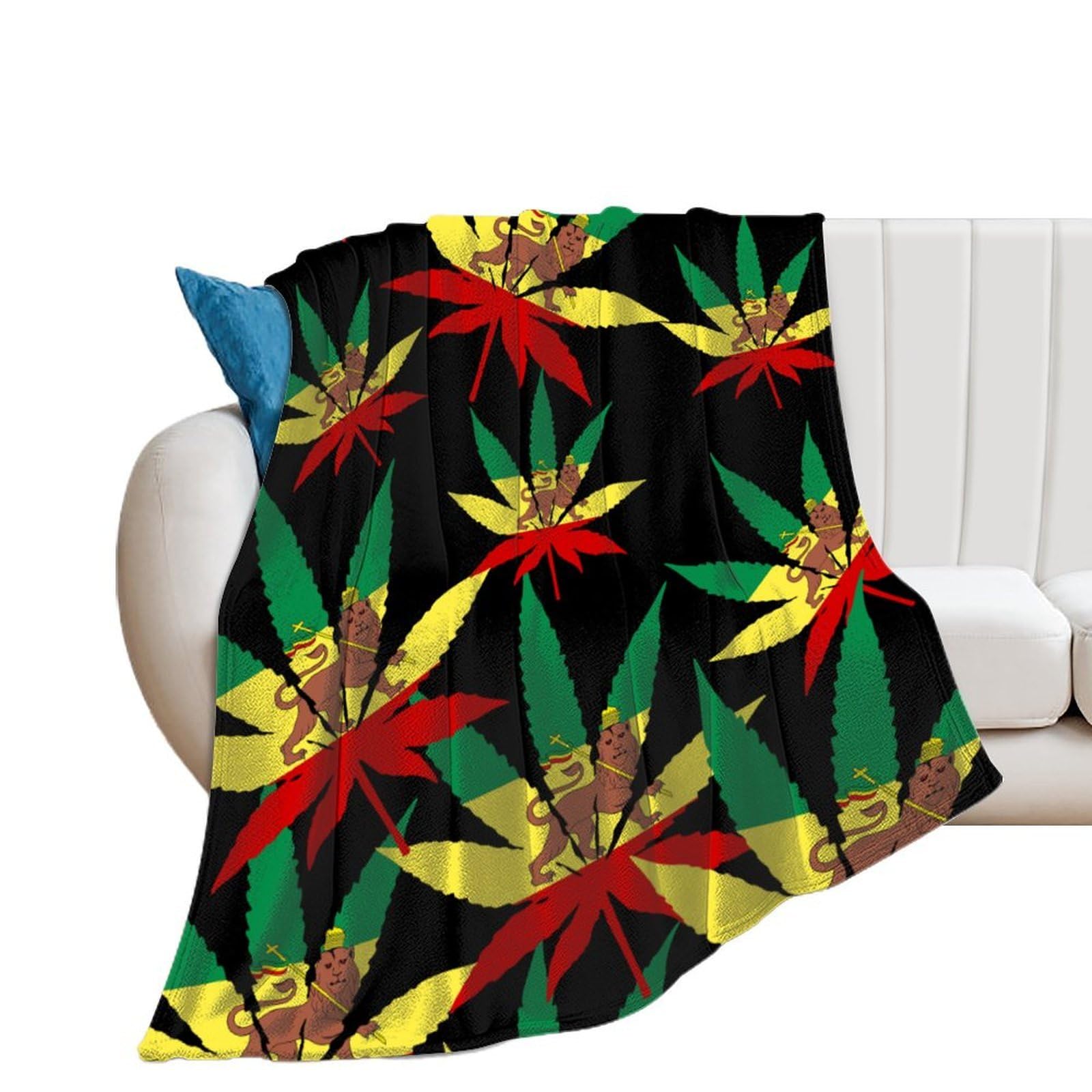 Nclqvjxzkhw Men's Style Jamaica Weed Rasta Lion Leaf Flannel Blanket Soft Throw Blankets Bed Couch Sofa Travel