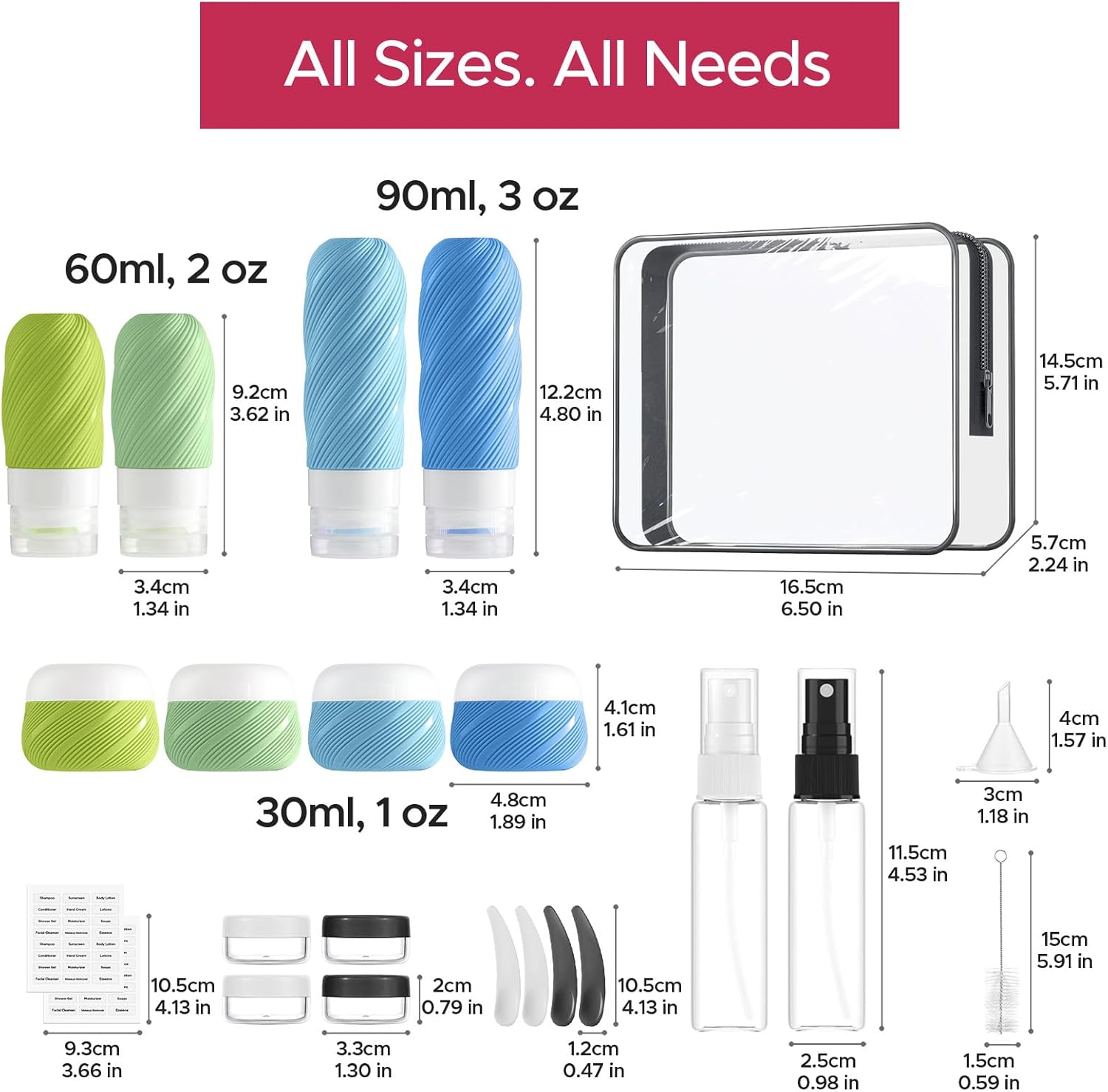 LitBear 23 Pack TSA Approved Travel Bottles for Toiletries, Leak Proof Refillable Travel Size Containers Kit with Silicone Squeezable Bottles Jars for Shampoo Lotion Conditioner, in Clear Bag, Blue - Image 9