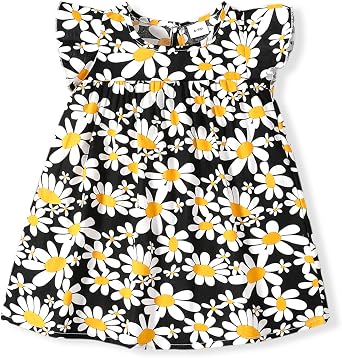 PATPAT Toddler Baby Girl Dress Little Kids Summer Dresses Girls Cotton Floral Print Flutter Sleeve Sundress