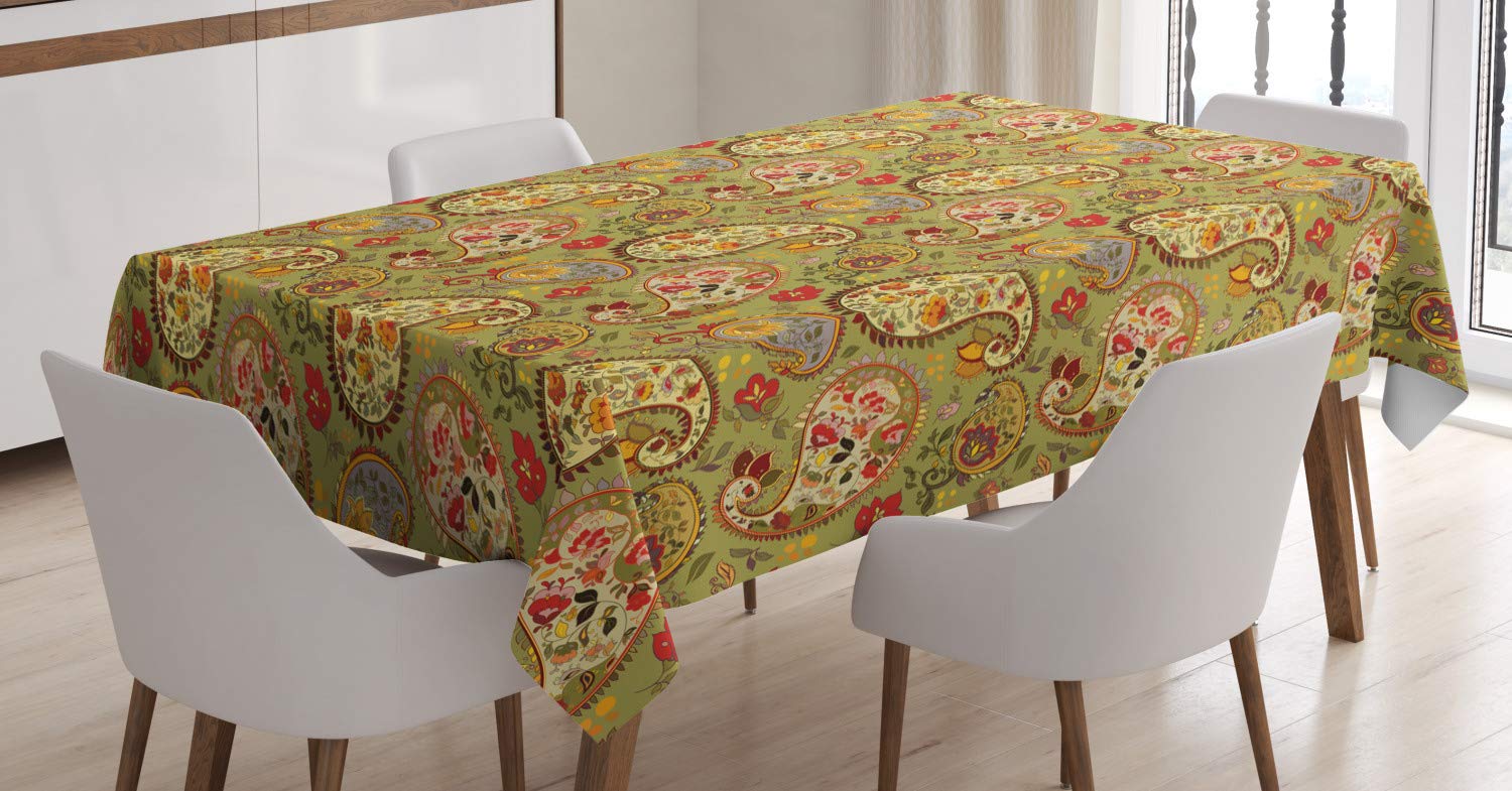 ABAKUHAUS Paisley Tovaglia, Colorful Orient Fiorisce, Rettangolare per Sala da Pranzo e Cucina, 140 cm x 170 cm, Multicolore