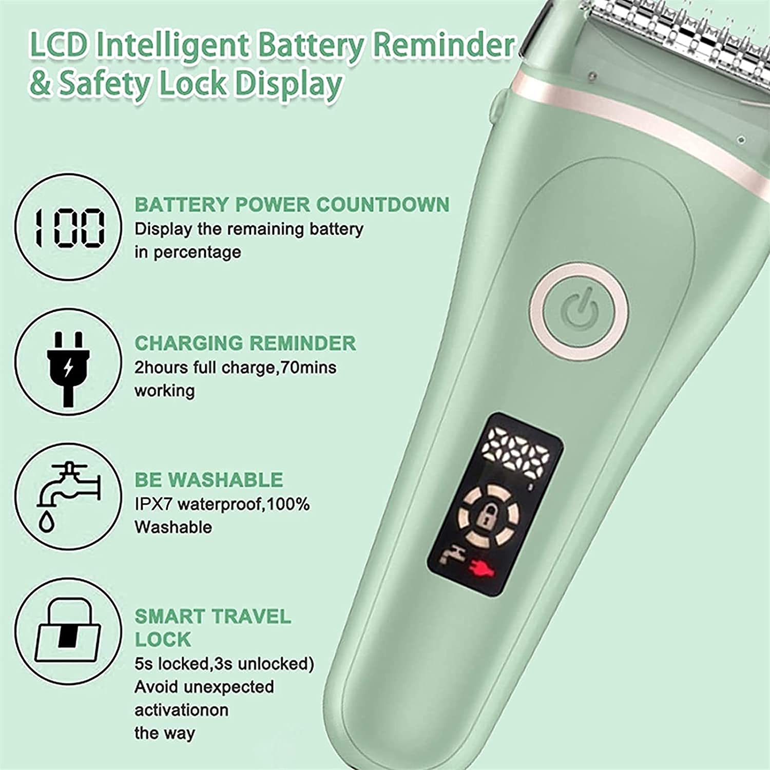 Epilatore per Le Donne, Rasoio Elettrico Cordless, antidolorifico per Capelli Umido e Asciutto per Braccio, ascellare, Mento, Bikini, Gamba,USB Ricaricabile