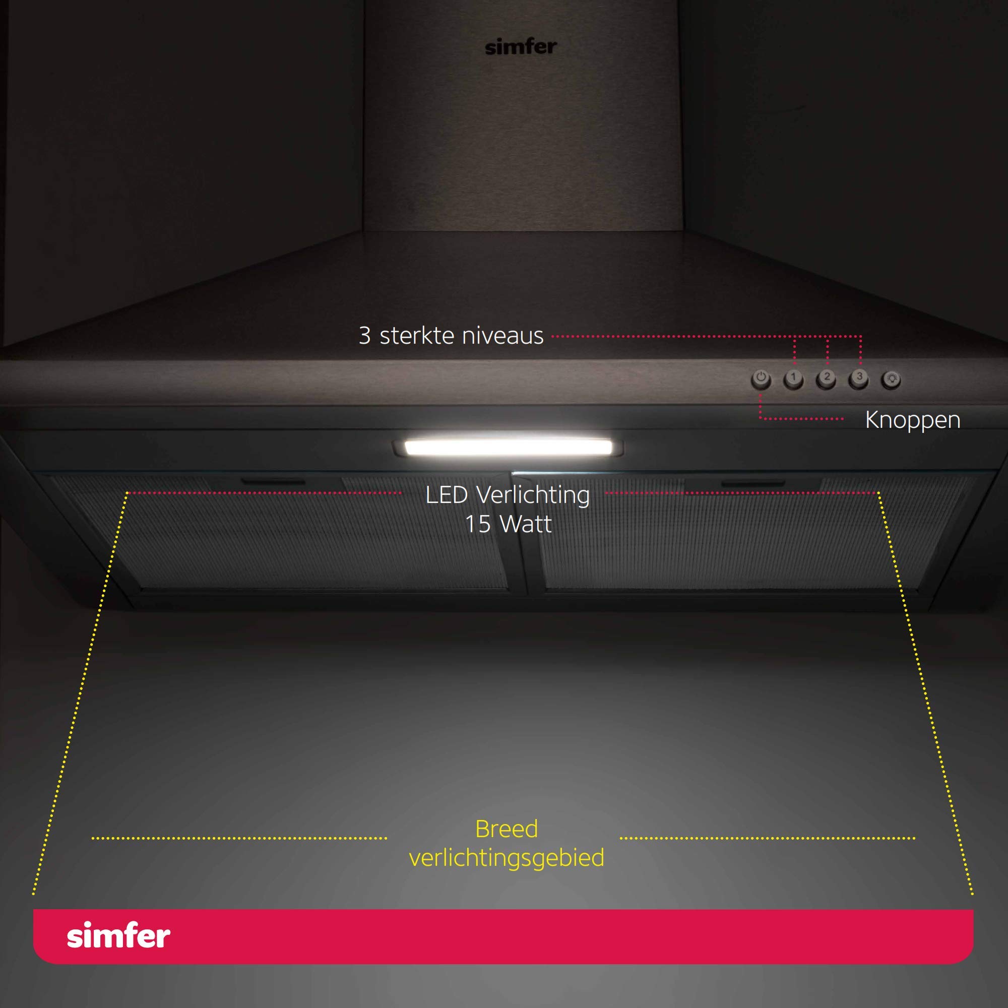 Simfer Pyramid okap okapowy 60 cm | 400 m³ | okap ścienny | wysuwany teleskopowy podwójny komin | przycisk | oświetlenie LED | filtr aluminiowy | stal nierdzewna SMF-CH 8662