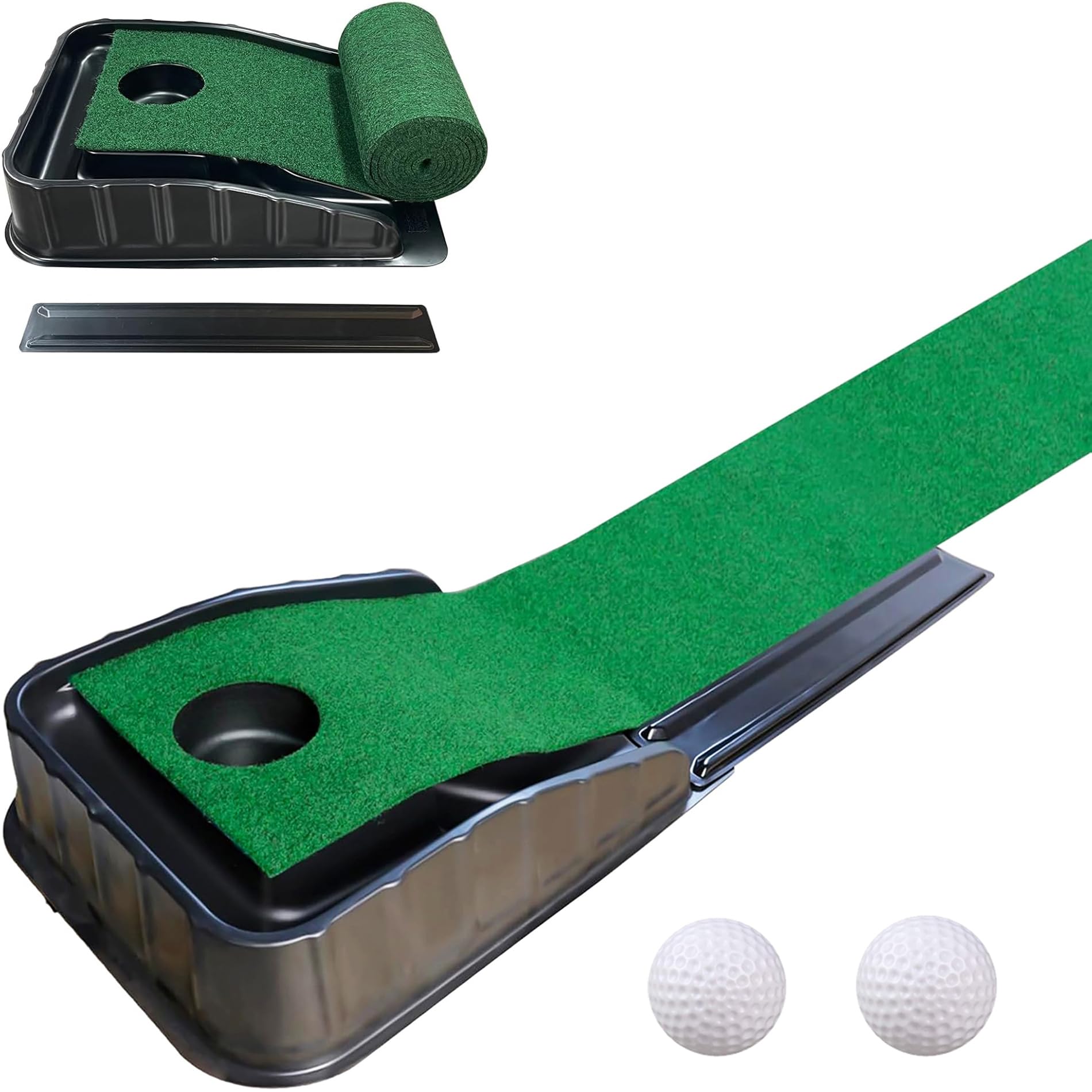 Automatische Ballrückführung Putting Übungsmatte - 87 Zoll lang mit Fairway-Return-Funktion Indoor/Outdoor Praxis grün, professionelle Golf-Trainingsmatte, tragbares Design, inklusive 2 Ball.