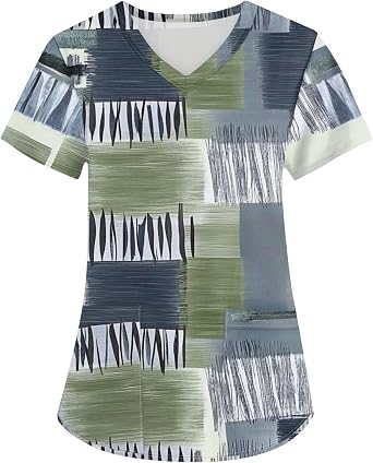 Holiday Scrubs Tops for Women Character Printed Cute Plus Size Shirts Stretch Fun Pattern